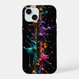 Ultra Narrow Paint Splash - Gold Teal Magenta Purp iPhone 15 Case