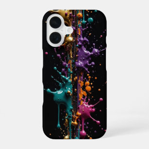 Ultra Narrow Paint Splash - Gold Teal Magenta Purp iPhone 16 Case