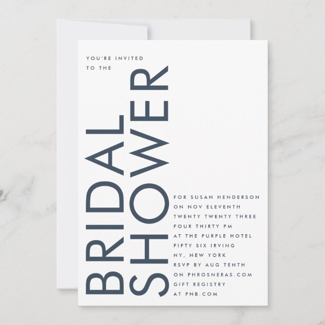 Ultra Navy Blue Modern Custom Name Bridal Invitation (Front)