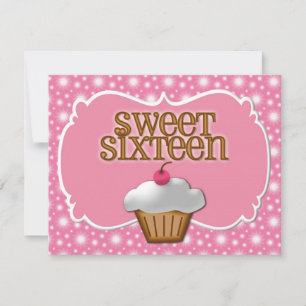 Ultra pink Cupcake Sweet Sixteen Party Invitation