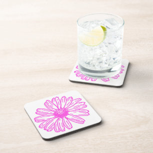 Ultra Pink Daisy Flower Print, Hippie Floral Coaster