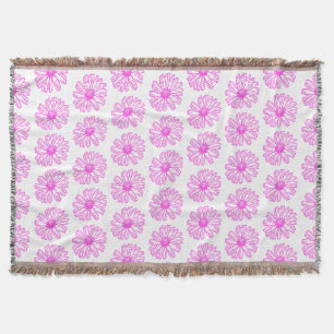 Ultra Pink Daisy Flower Print, Hippie Floral Throw Blanket