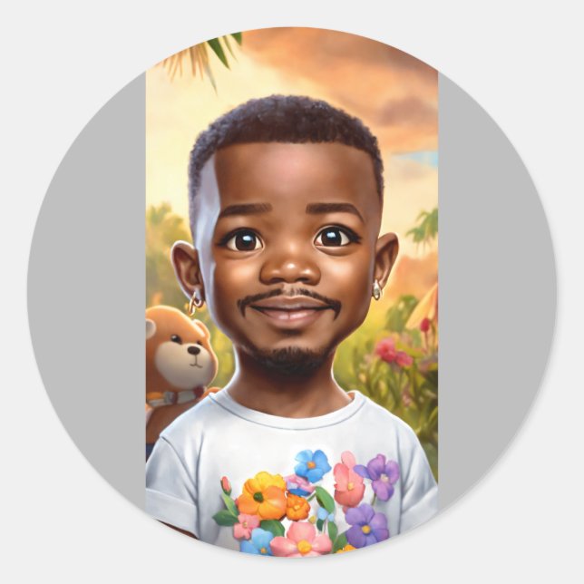 Ultra-Realistic Baby Jamie Foxx Cartoon with Big E Classic Round Sticker (Front)