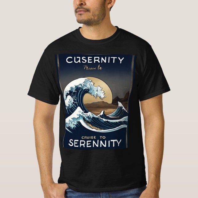 Ultra-Realistic Wave Logo for "Cruise to Serenity T-Shirt (Front)