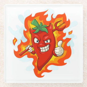 Ultra Red-Hot Cartoon Chilli Pepper Glass Coaster