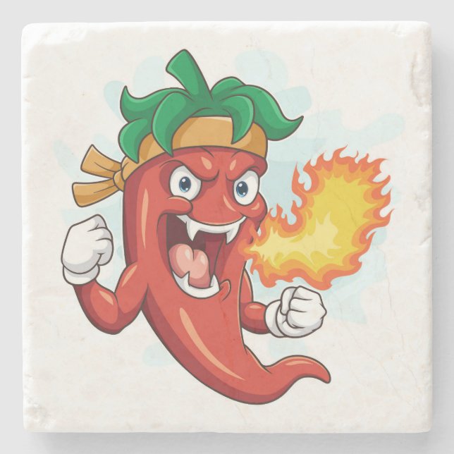 Ultra Red-Hot Cartoon Chilli Pepper Stone Coaster (Front)