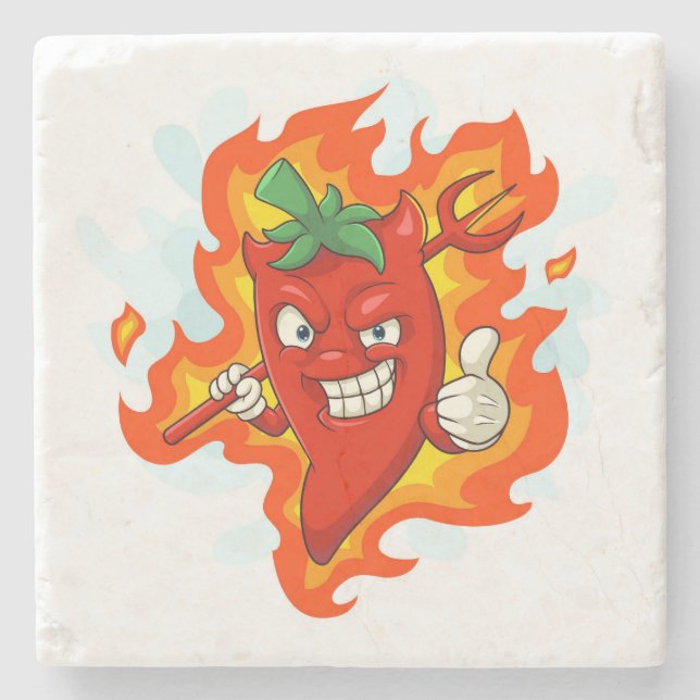 Ultra Red-Hot Cartoon Chilli Pepper Stone Coaster (Front)
