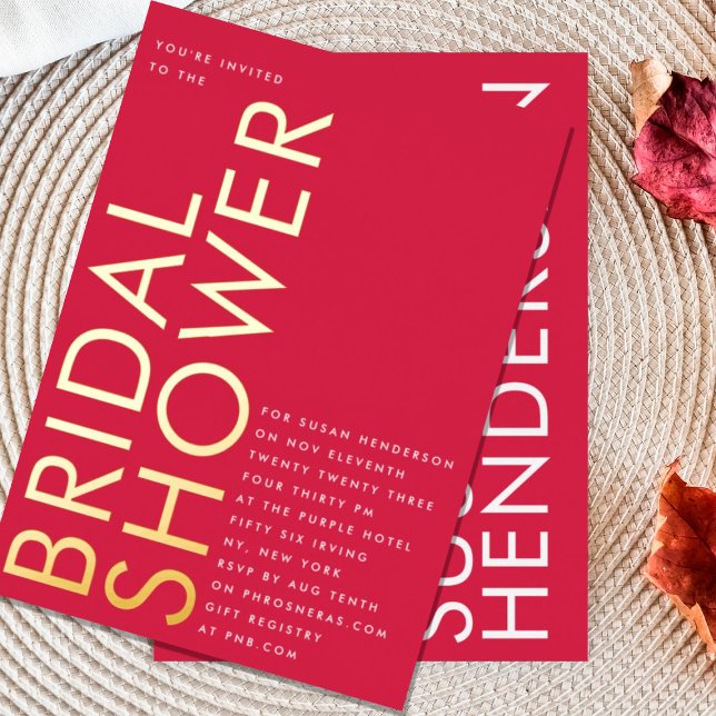 Ultra Red Magenta Modern Custom GOLD Bridal Shower (Creator Uploaded)