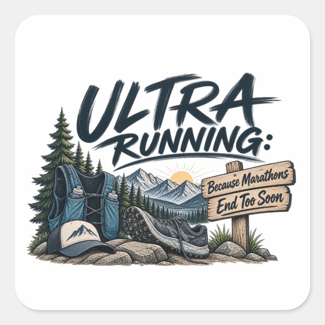 Ultra Running Because Marathons End Too Soon Trail Square Sticker (Front)