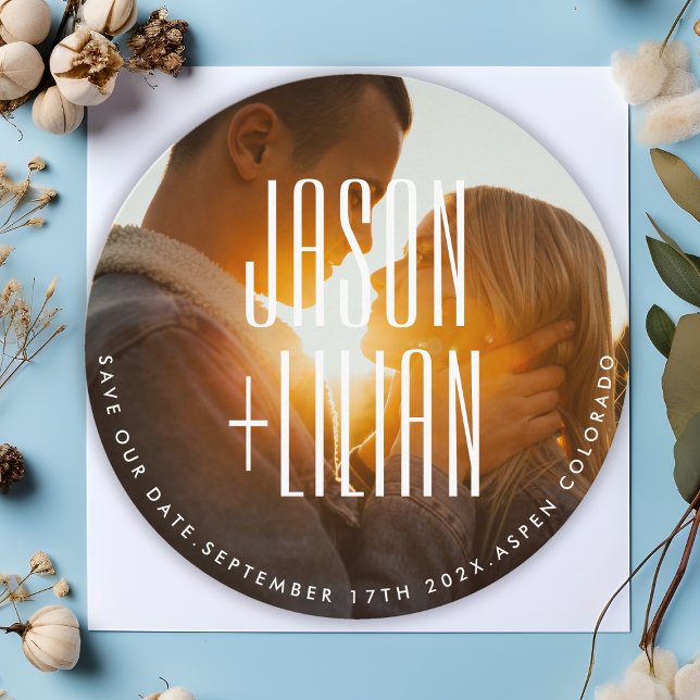 ULTRA SIMPLE BOLD NAMES PHOTO ROUND QR CODE RSVP SAVE THE DATE (Creator Uploaded)