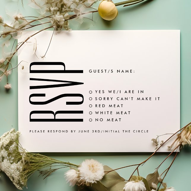 Ultra Simple Modern Minimalist Black White Wedding RSVP Card (Creator Uploaded)