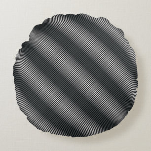 Ultra Thin Black & White Gradation Lines Round Cushion
