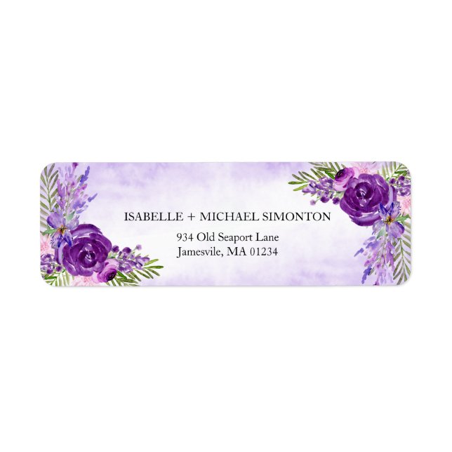 Ultra Viloet Rose Floral Return Address Labels (Front)