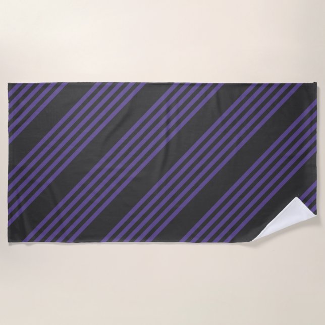 Ultra violet and charcoal five stripe pattern beach towel (Front)