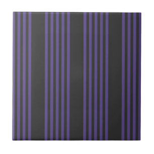 Ultra violet and charcoal five stripe pattern ceramic tile
