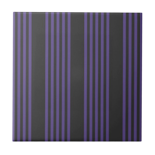 Ultra violet and charcoal five stripe pattern ceramic tile (Front)