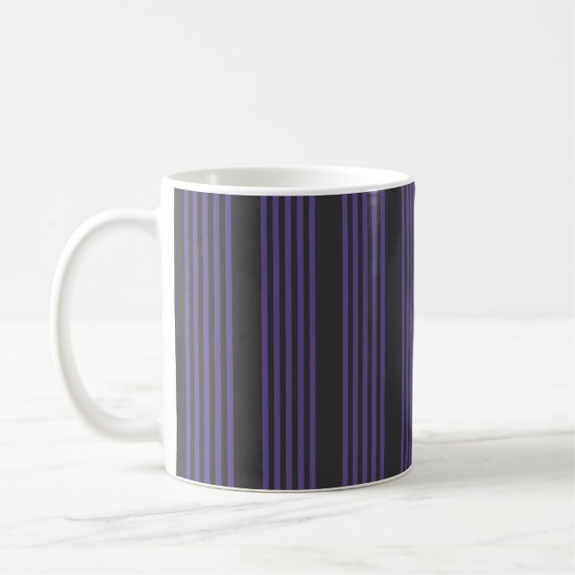 Ultra violet and charcoal five stripe pattern coffee mug (Left)
