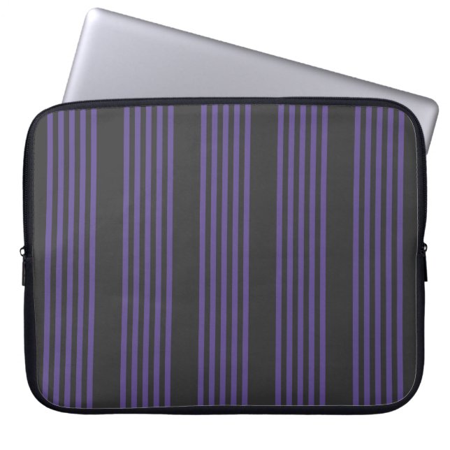 Ultra violet and charcoal five stripe pattern laptop sleeve (Front)