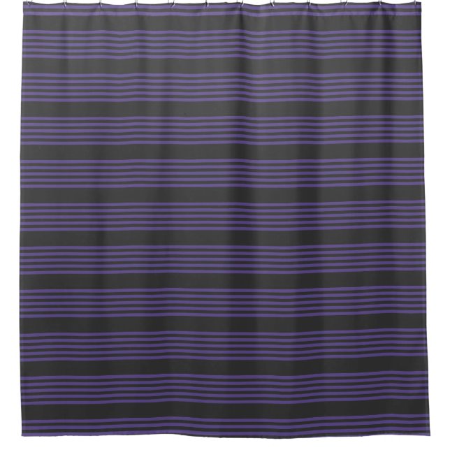 Ultra violet and charcoal five stripe pattern shower curtain (Front)