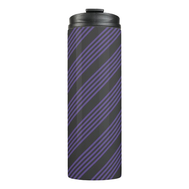 Ultra violet and charcoal five stripe pattern thermal tumbler (Front)