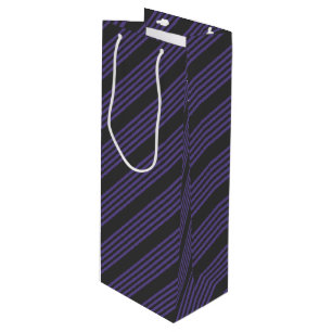Ultra violet and charcoal five stripe pattern wine gift bag