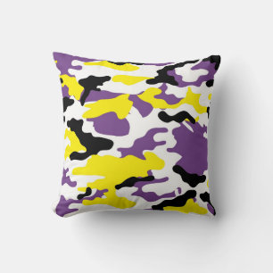 Ultra Violet and Golden Yellow Camo Throw Pillow