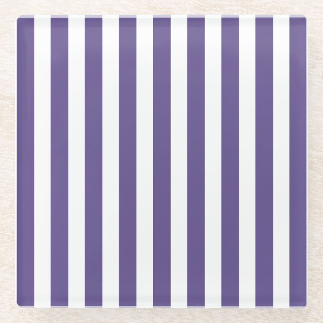 Ultra violet and white candy stripes glass coaster (Front)