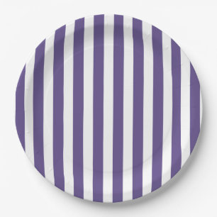 Ultra violet and white candy stripes paper plate