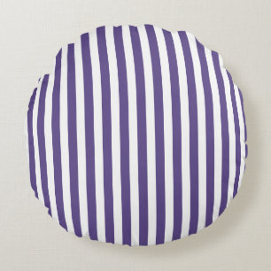 Ultra violet and white candy stripes round cushion