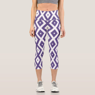 Ultra violet and white diamond pattern capri leggings