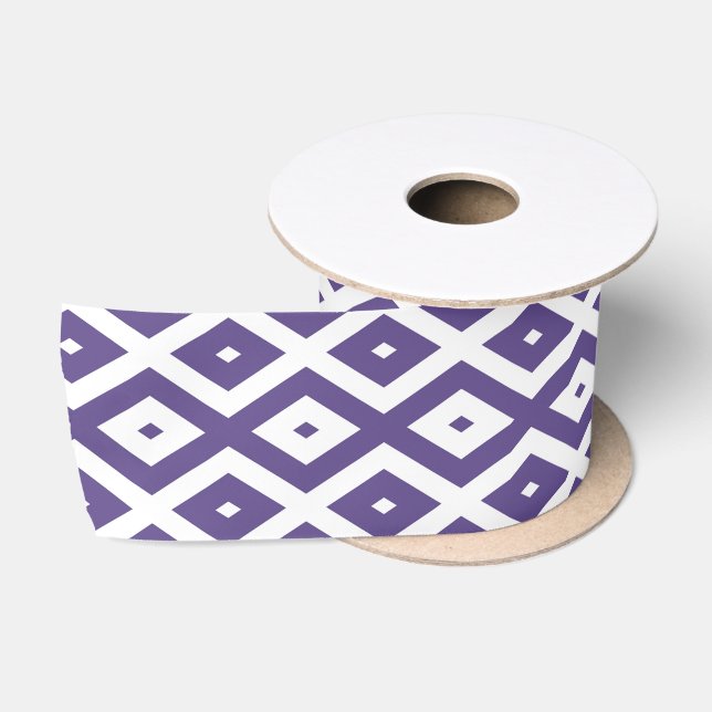 Ultra violet and white diamond pattern satin ribbon (Spool)