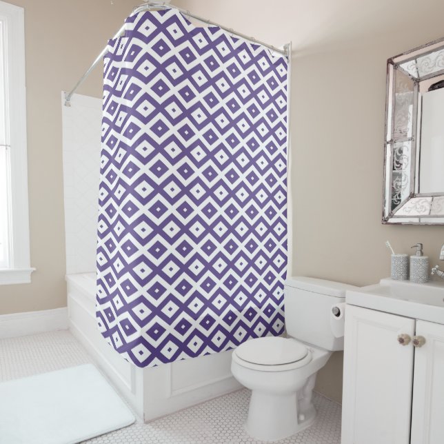 Ultra violet and white diamond pattern shower curtain (In Situ)