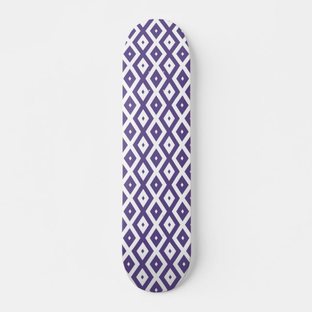Ultra violet and white diamond pattern skateboard (Front)