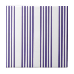 Ultra violet and white five stripe pattern ceramic tile