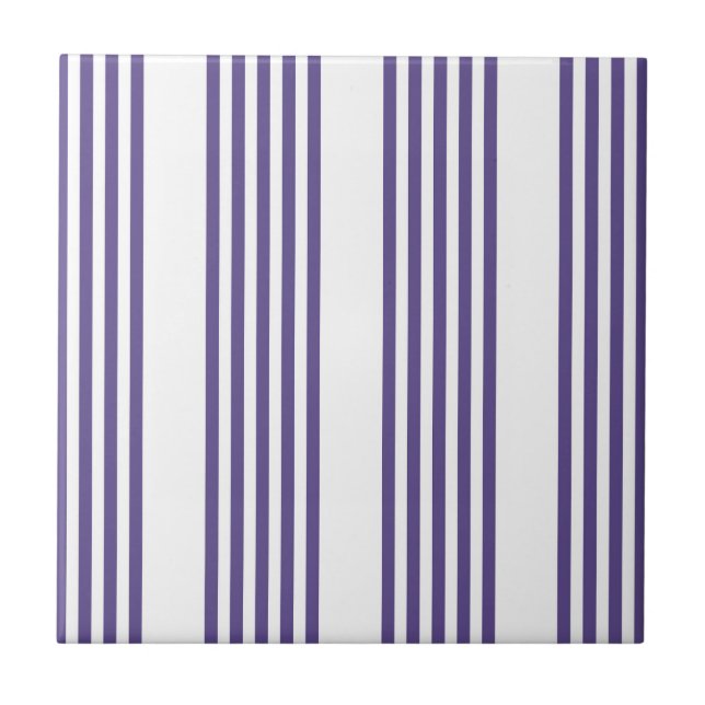 Ultra violet and white five stripe pattern ceramic tile (Front)