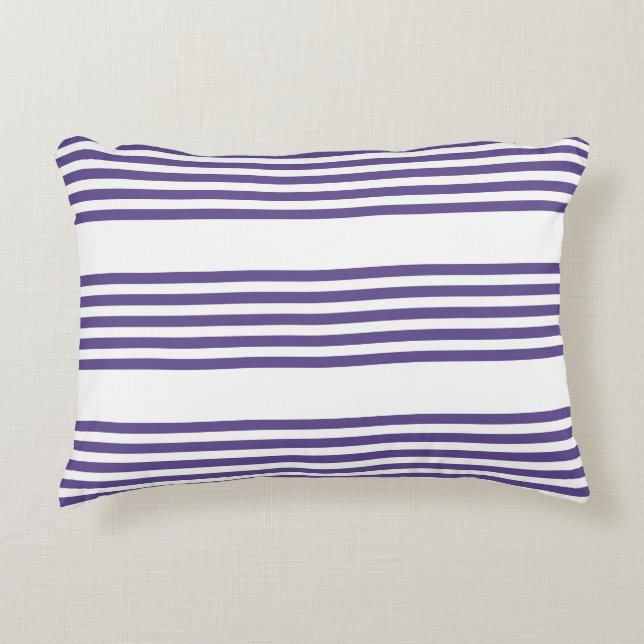 Ultra violet and white five stripe pattern decorative cushion (Front)
