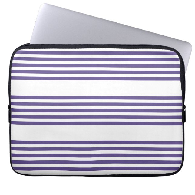 Ultra violet and white five stripe pattern laptop sleeve (Front)