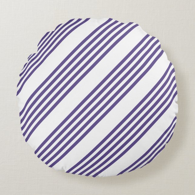 Ultra violet and white five stripe pattern round cushion (Front)