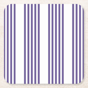 Ultra violet and white five stripe pattern square paper coaster
