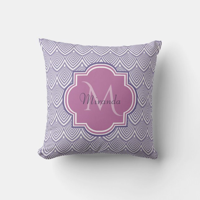 Ultra Violet Arched Scallops Orchid Monogram Name Cushion (Front)