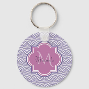 Ultra Violet Arched Scallops Orchid Monogram Name Key Ring