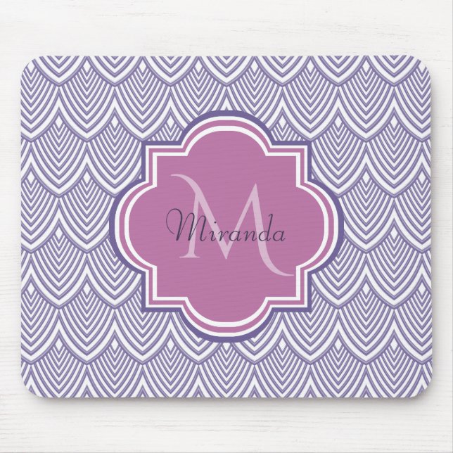 Ultra Violet Arched Scallops Orchid Monogram Name Mouse Pad (Front)