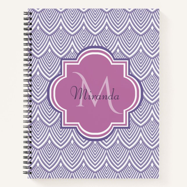 Ultra Violet Arched Scallops Orchid Monogram Name Notebook (Front)