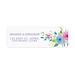 Ultra Violet Combo Watercolor Floral Wedding Return Address Label
