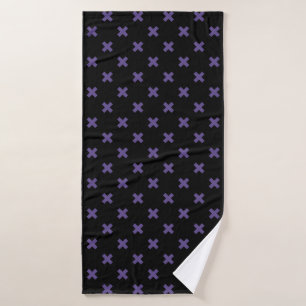 Ultra violet cross stitches on black bath towel
