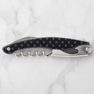 Ultra violet cross stitches on black corkscrew