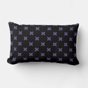 Ultra violet cross stitches on black lumbar cushion