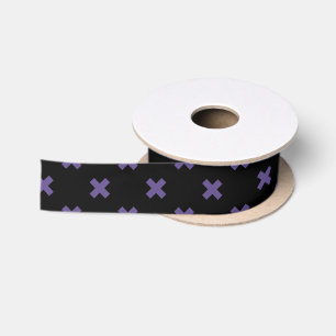 Ultra violet cross stitches on black satin ribbon