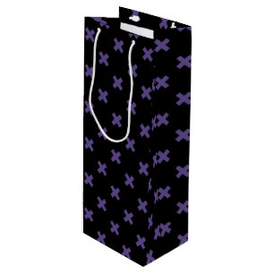 Ultra violet cross stitches on black wine gift bag