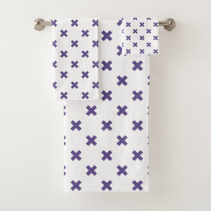 Ultra violet cross stitches on white bath towel set